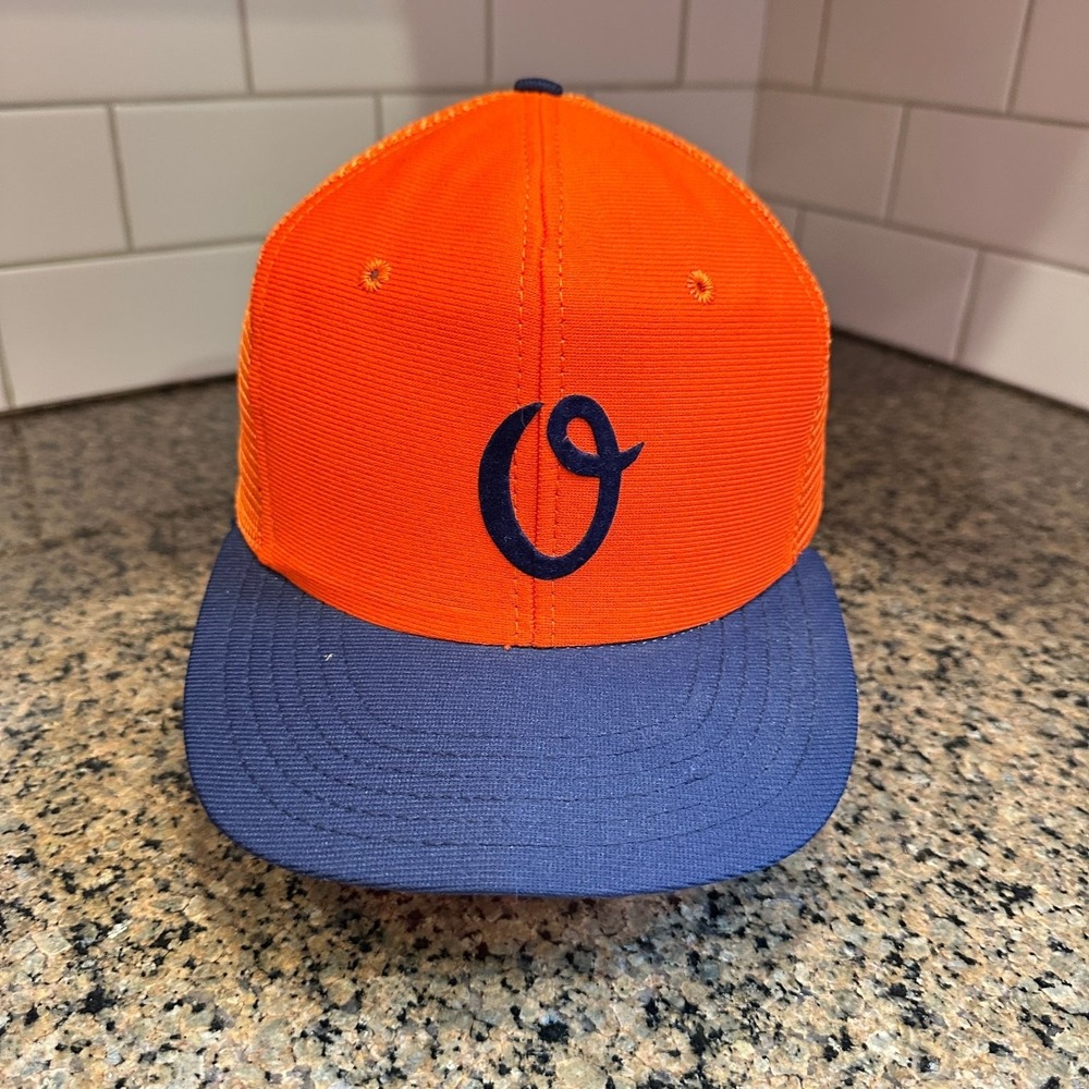 Baltimore Orioles DeLONG Trucker Snapback Hat Adjustable Orange Navy Made in USA